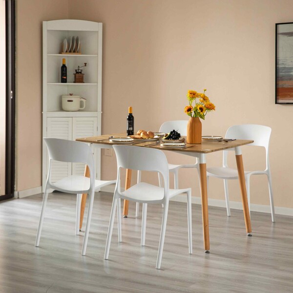 Fabulaxe Modern Plastic Outdoor Dining Chair with Open Curved Back, White - QI004227.WT