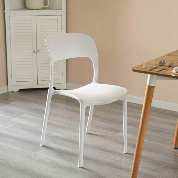 Fabulaxe Modern Plastic Outdoor Dining Chair with Open Curved Back, White - QI004227.WT