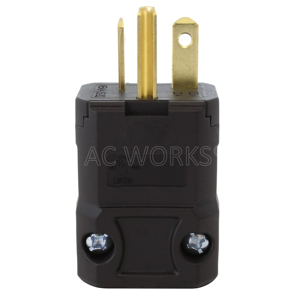 Ac Works NEMA 5-20P 20A 125V Clamp Style Square Plug with UL, C-UL Approval in Black - ASQ520P-BK