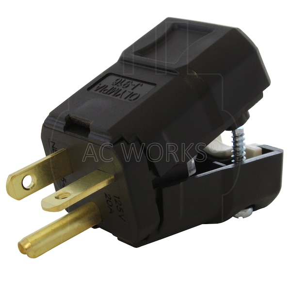 Ac Works NEMA 5-20P 20A 125V Clamp Style Square Plug with UL, C-UL Approval in Black - ASQ520P-BK