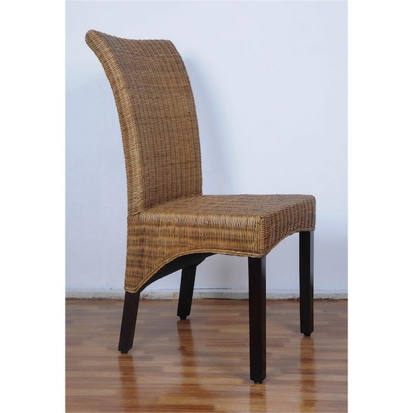 Fixturesfirst Campbell Rattan Wicker Stained Dining Chair, Brown Mahogany - FI737632