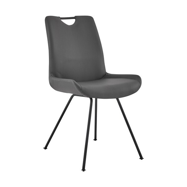 Armen Living Coronado Contemporary Dining Chair in Gray Powder Coated Finish and Gray Faux Leather - Set of 2 - LCCDSIGR