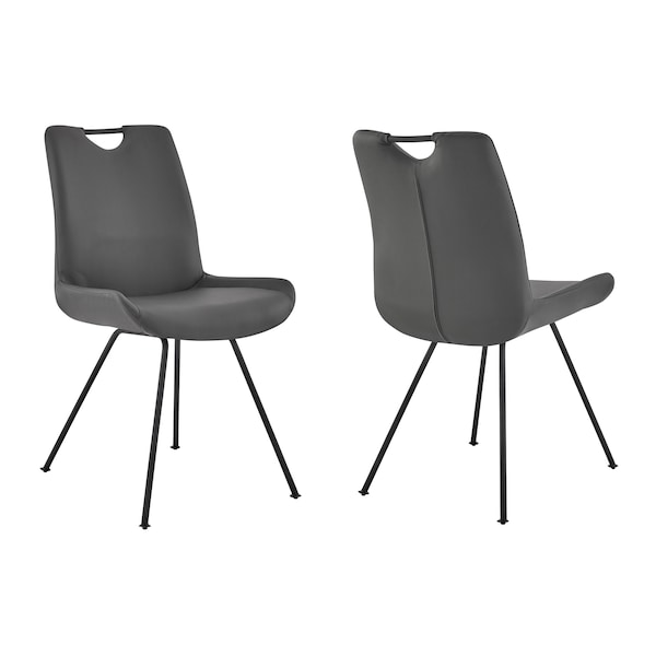 Armen Living Coronado Contemporary Dining Chair in Gray Powder Coated Finish and Gray Faux Leather - Set of 2 - LCCDSIGR