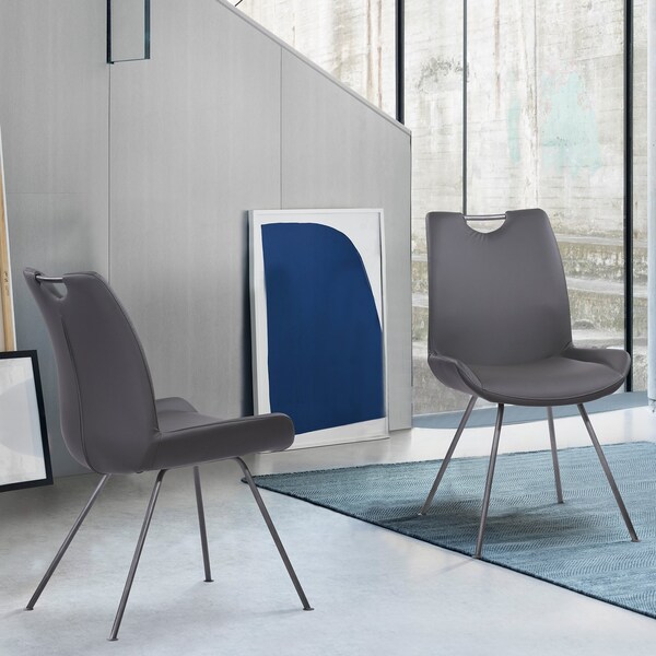 Armen Living Coronado Contemporary Dining Chair in Gray Powder Coated Finish and Gray Faux Leather - Set of 2 - LCCDSIGR