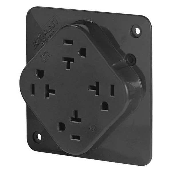 Zoro Select Receptacle, 20 A Amps, 125V AC, Flush Mount, Quad Outlet, 5-20R, Black - 21254BLK