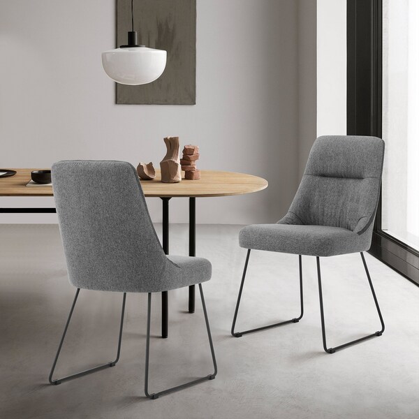 Armen Living Quartz Gray Fabric and Metal Dining Room Chairs - Set of 2 - LCQRSIGR