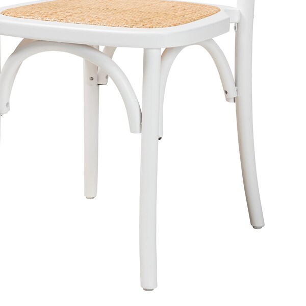 Baxton Studio Neah Japandi White Wood and Natural Rattan 2-Piece Dining Chair Set, PR - 227-2PC-13247-ZORO