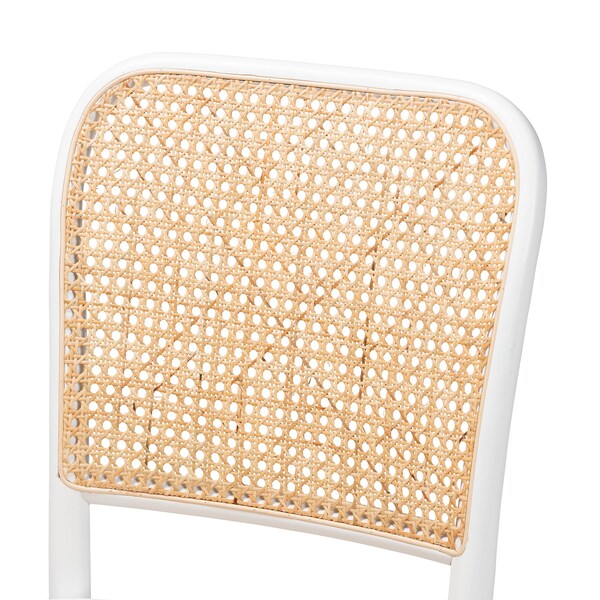Baxton Studio Neah Japandi White Wood and Natural Rattan 2-Piece Dining Chair Set, PR - 227-2PC-13247-ZORO