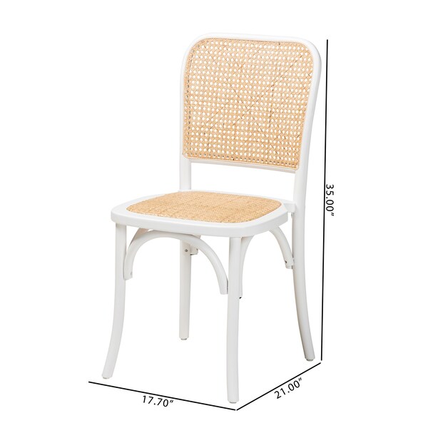 Baxton Studio Neah Japandi White Wood and Natural Rattan 2-Piece Dining Chair Set, PR - 227-2PC-13247-ZORO