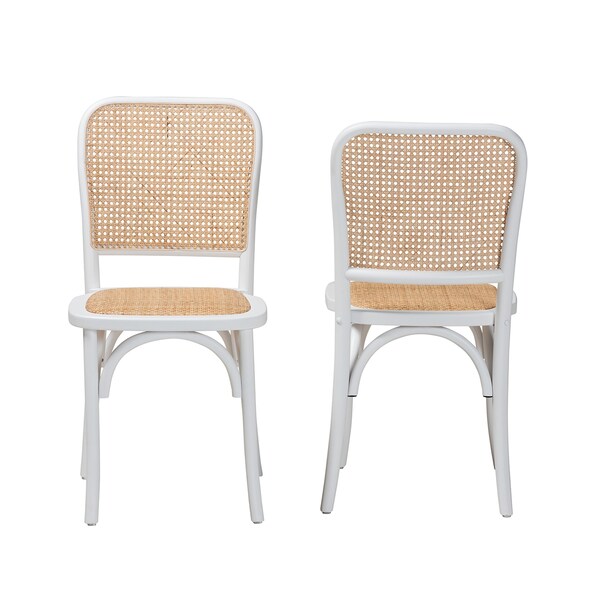 Baxton Studio Neah Japandi White Wood and Natural Rattan 2-Piece Dining Chair Set, PR - 227-2PC-13247-ZORO