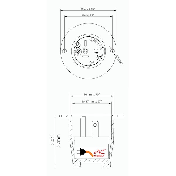 Ac Works 20A 125V NEMA 5-20P Flanged Power Input Inlet - ASIN520P