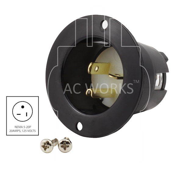 Ac Works 20A 125V NEMA 5-20P Flanged Power Input Inlet - ASIN520P