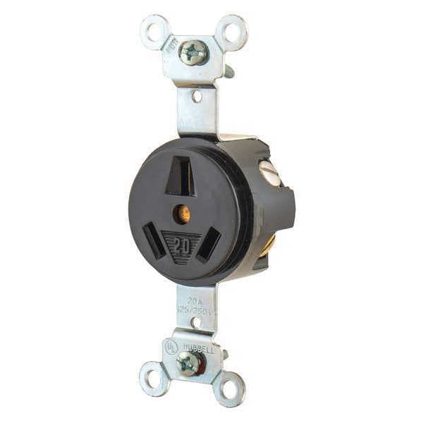 Zoro Select Receptacle, 20 A Amps, 250V AC, Flush Mount, Single Outlet, 10-20R, Black - 9326