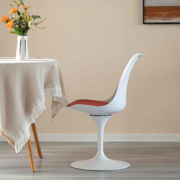 Fabulaxe Mid-Century Modern White Tulip Side Chair with Red Cushioned Seat - Stylish and - QI004628.RD