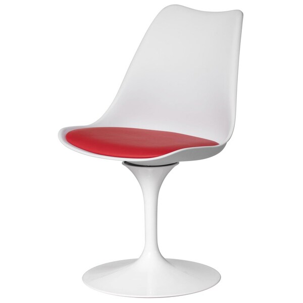 Fabulaxe Mid-Century Modern White Tulip Side Chair with Red Cushioned Seat - Stylish and - QI004628.RD