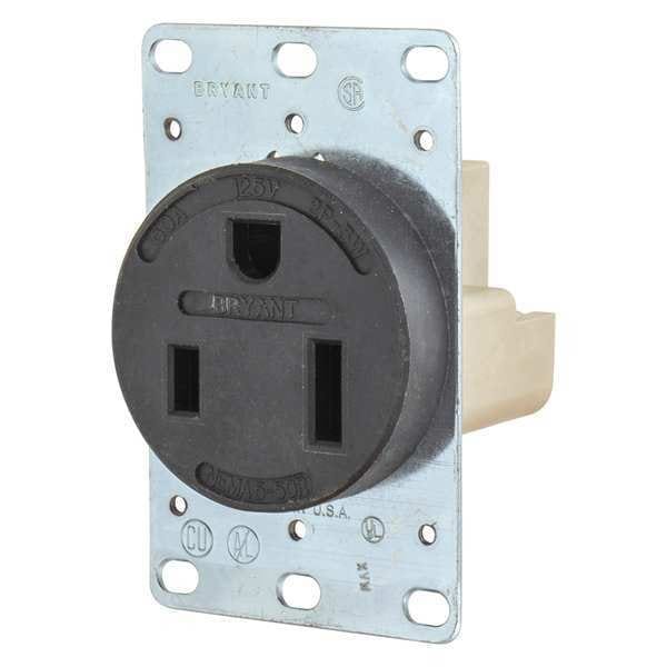 Zoro Select Receptacle, 50 A Amps, 125V AC, Flush Mount, Single Outlet, 5-50R, Black - 9550FR