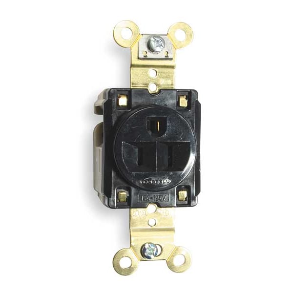 Hubbell Receptacle, 15 A Amps, 125V AC, Flush Mount, Single Outlet, 5-15R, Black - HBL5261BK