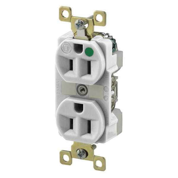 Zoro Select Receptacle, 15 A Amps, 125V AC, Flush Mount, Standard Duplex Outlet, 5-15R, White - BRY8200W
