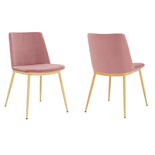 Armen Living Messina Modern Pink Velvet and Gold Metal Leg Dining Room Chairs - Set of 2 - LCMSSIGLPNK