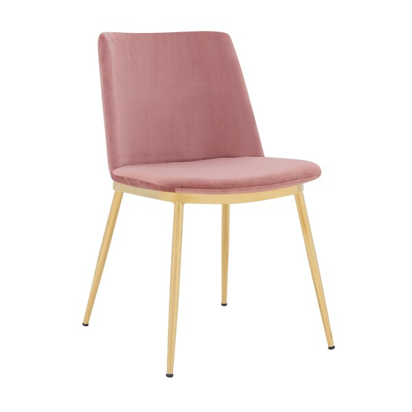 Armen Living Messina Modern Pink Velvet and Gold Metal Leg Dining Room Chairs - Set of 2 - LCMSSIGLPNK