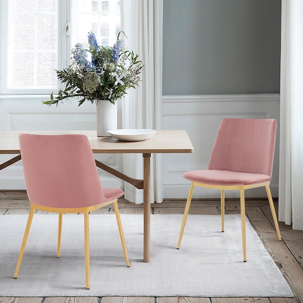 Armen Living Messina Modern Pink Velvet and Gold Metal Leg Dining Room Chairs - Set of 2 - LCMSSIGLPNK