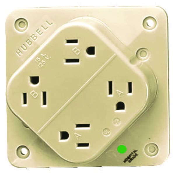 Hubbell Receptacle, 15 A Amps, 125V AC, Surface Mount, Quad Outlet, 5-15R, Ivory - HBL415HI