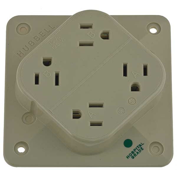 Hubbell Receptacle, 15 A Amps, 125V AC, Surface Mount, Quad Outlet, 5-15R, Ivory - HBL415HI
