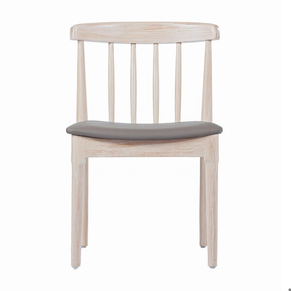 Flash Furniture Chester Solid Wood Antique White Dining Chair w/Curved Spindle Backrest and Beige Vinyl Seat - XU-DG-W0359-ANTWHT-GG