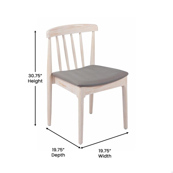 Flash Furniture Chester Solid Wood Antique White Dining Chair w/Curved Spindle Backrest and Beige Vinyl Seat - XU-DG-W0359-ANTWHT-GG