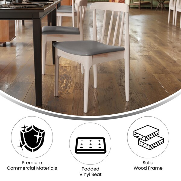 Flash Furniture Chester Solid Wood Antique White Dining Chair w/Curved Spindle Backrest and Beige Vinyl Seat - XU-DG-W0359-ANTWHT-GG