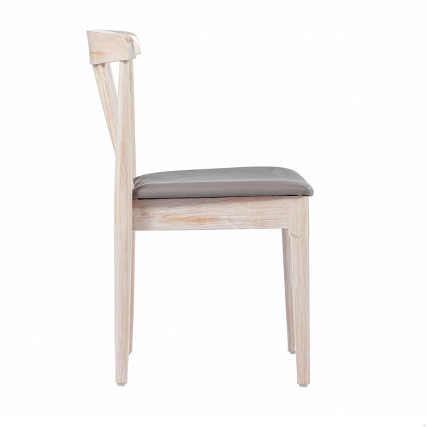 Flash Furniture Chester Solid Wood Antique White Dining Chair w/Curved Spindle Backrest and Beige Vinyl Seat - XU-DG-W0359-ANTWHT-GG