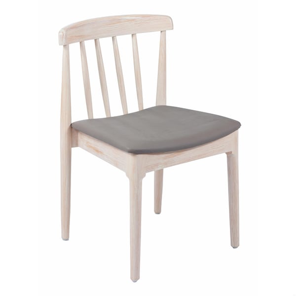 Flash Furniture Chester Solid Wood Antique White Dining Chair w/Curved Spindle Backrest and Beige Vinyl Seat - XU-DG-W0359-ANTWHT-GG