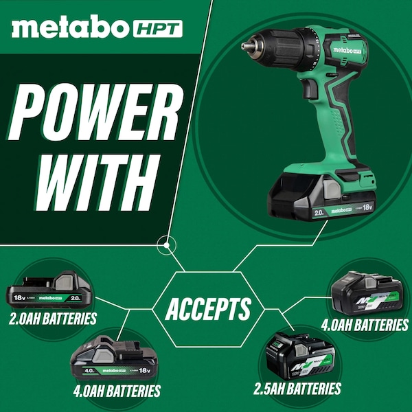 Metabo Hpt 18V MV Cordless Brushless Sub-Compact Driver Drill Kit 2 x 2.0AH - DS18DDXSM