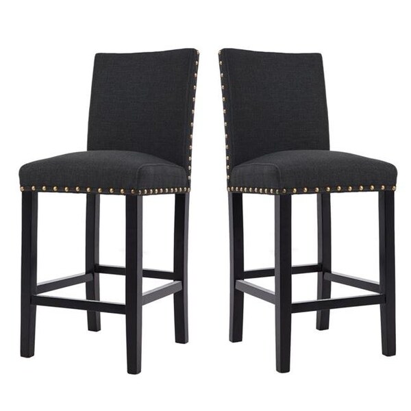 Orora Dec Orora Dec MY7112BY-CHARCOAL Counter Height Fabric Upholstered Dining Chair with Nailhead Trim; Charcoal - Set of 2 - MY7112BY-CHARCOAL
