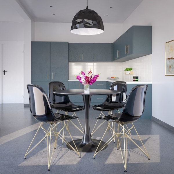Leisuremod Cresco Plastic Dining Side Chair with Gold Base, Transparent Black - CR19TBLG