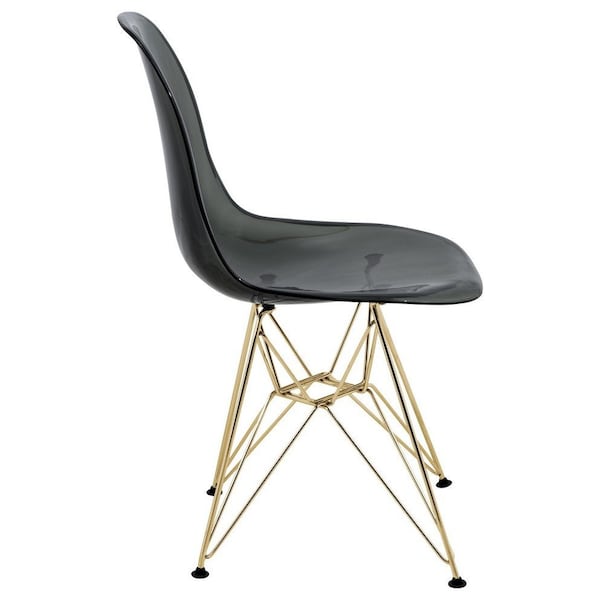 Leisuremod Cresco Plastic Dining Side Chair with Gold Base, Transparent Black - CR19TBLG