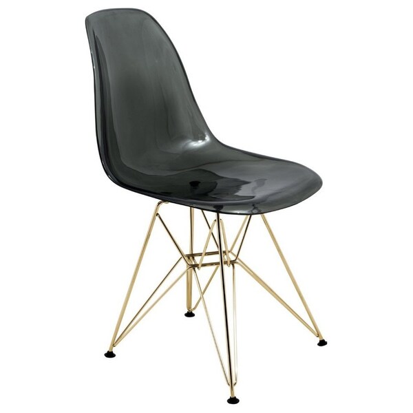 Leisuremod Cresco Plastic Dining Side Chair with Gold Base, Transparent Black - CR19TBLG