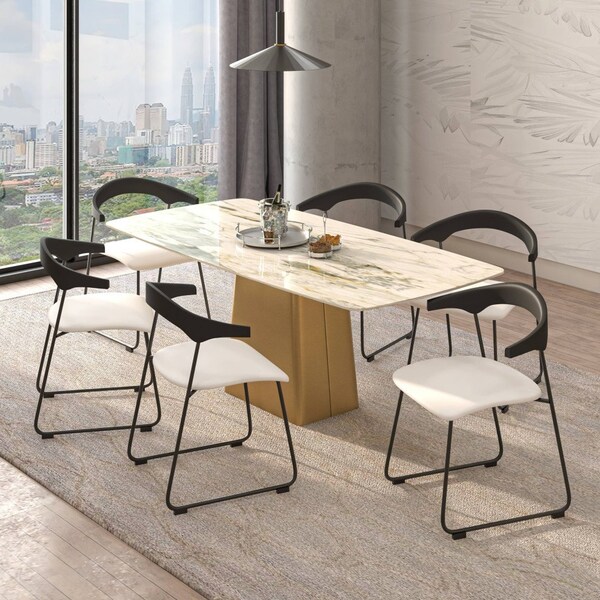 Leisuremod Lyra Collection Modern Chair in Black back and White Seat, 2PK - LCBL-41OW2