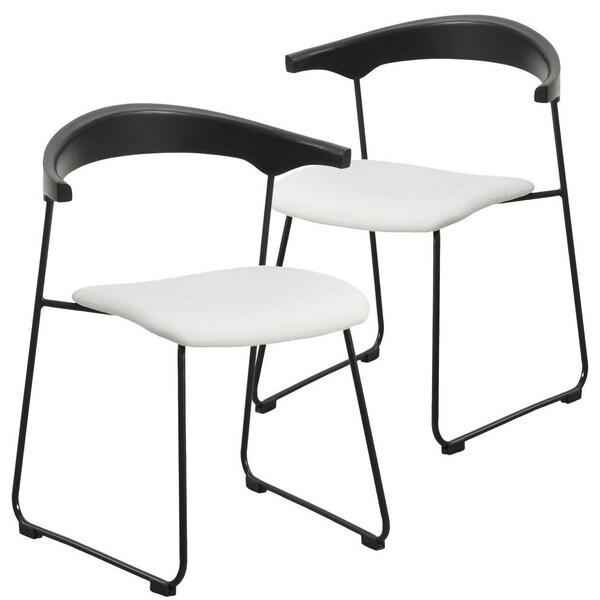 Leisuremod Lyra Collection Modern Chair in Black back and White Seat, 2PK - LCBL-41OW2