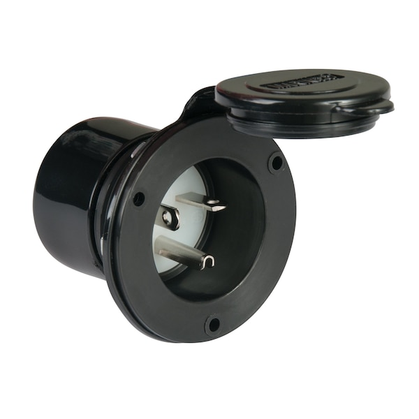 Marinco 20A 125V STRAIGHT BLADE POWER INLET BLACK - 200BBI.RV