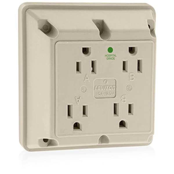 Leviton Receptacle, 15 A Amps, 125VAC, Quad Outlet, 5-15R, Ivory - 1254-HI