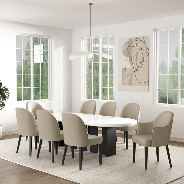 Manhattan Comfort 8-Piece Hillman Dining Chair and Arm Chair in Sand - 8-DC087AR2-SD