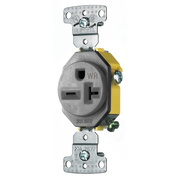 Hubbell Wiring Device-Kellems TradeSelect, Straight Blade, SingleReceptacle, Weather Resistant, 20A 250V, 2-Pole 3-Wire Grounding, 6-20R, Gray - RR205GYWR