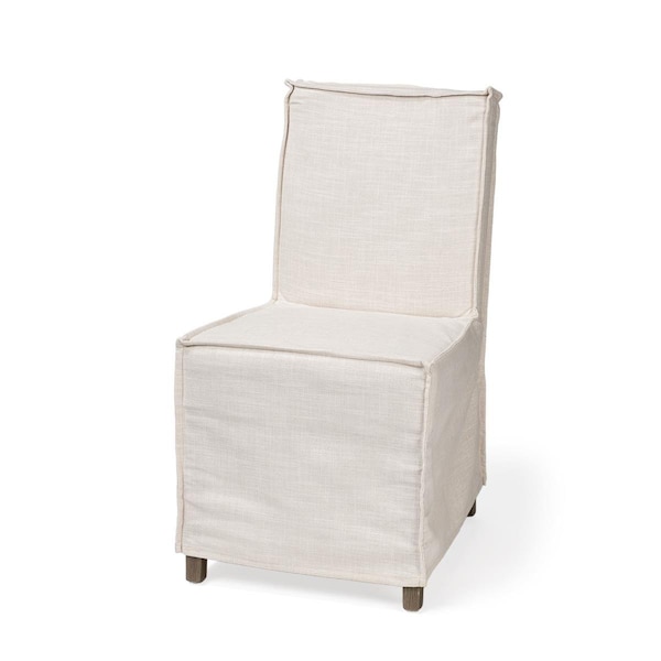 Homeroots Cream Fabric Slip Cover with Brown Wooden Base Dining Chair - 380441