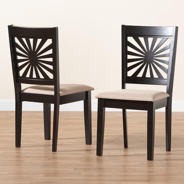 Baxton Studio Olympia Modern Beige Fabric and Espresso Brown Finished Wood 2-Piece Dining Chair Set - 231-2PC-13180-ZORO