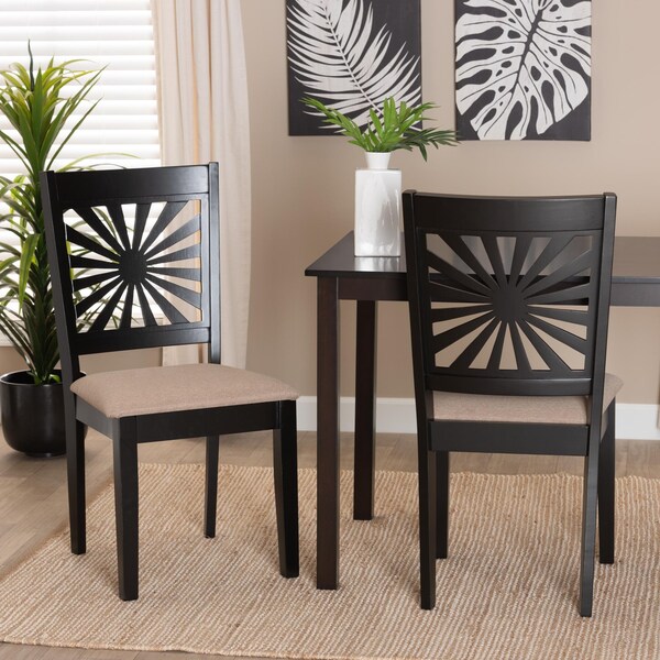 Baxton Studio Olympia Modern Beige Fabric and Espresso Brown Finished Wood 2-Piece Dining Chair Set - 231-2PC-13180-ZORO