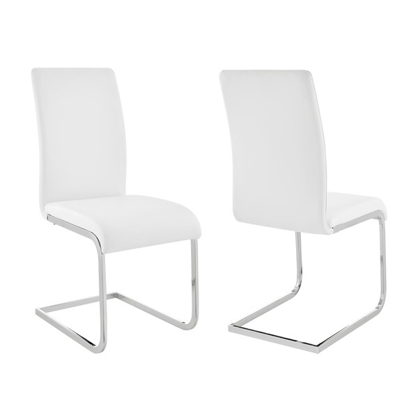 Armen Living Amanda Contemporary Side Chair in White Faux Leather and Chrome Finish - Set of 2 - LCAMSIWH