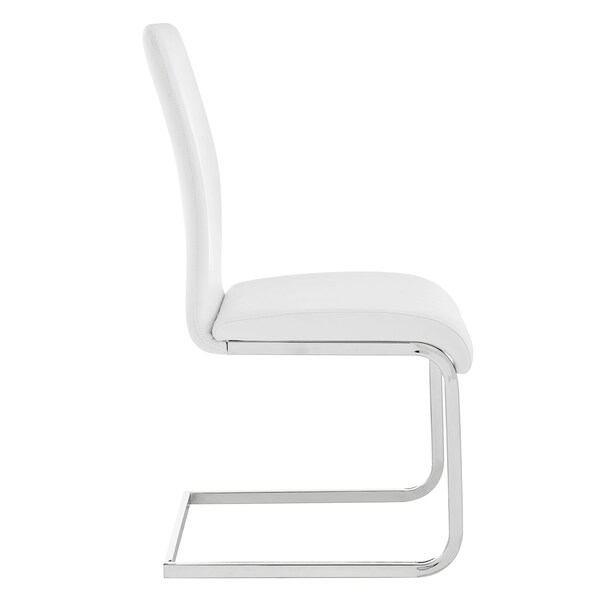 Armen Living Amanda Contemporary Side Chair in White Faux Leather and Chrome Finish - Set of 2 - LCAMSIWH