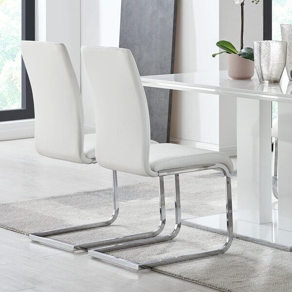 Armen Living Amanda Contemporary Side Chair in White Faux Leather and Chrome Finish - Set of 2 - LCAMSIWH