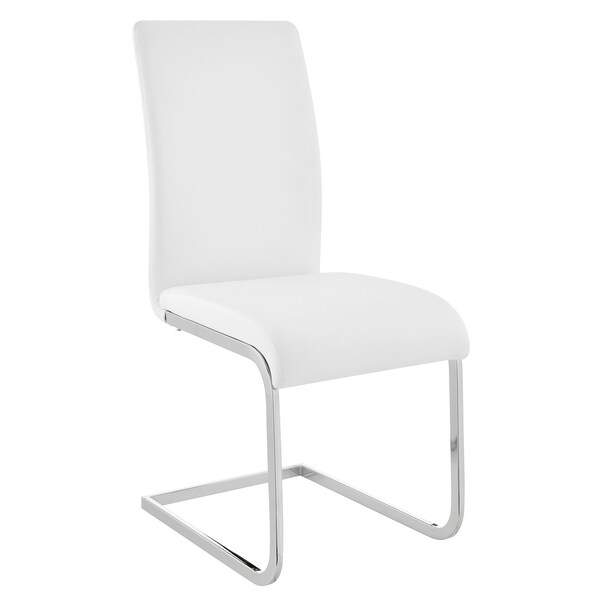 Armen Living Amanda Contemporary Side Chair in White Faux Leather and Chrome Finish - Set of 2 - LCAMSIWH
